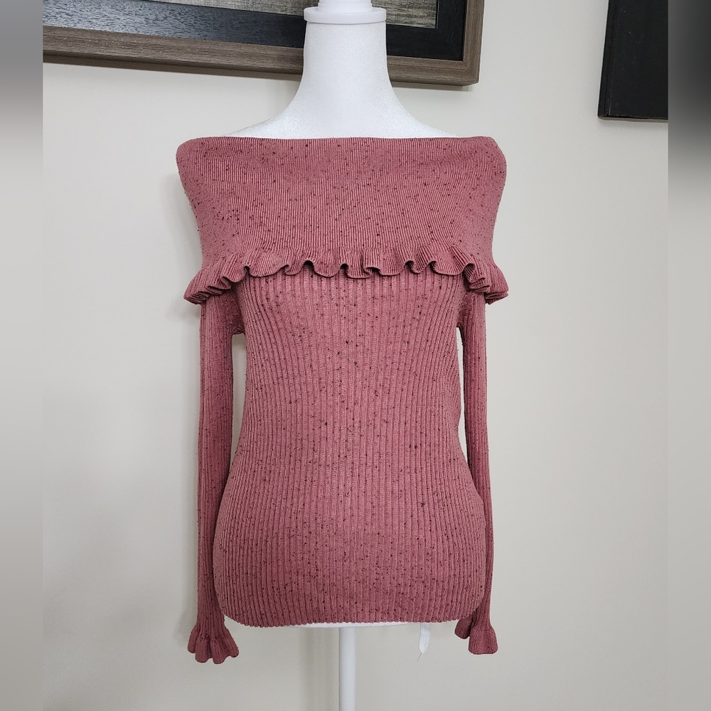 89th & Madison Mauve Off-Shoulder Ruffle Lightweight Top Med Casual Academia